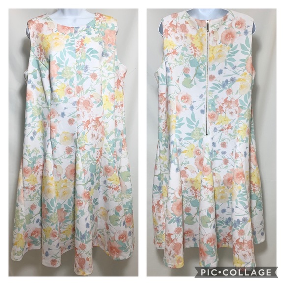 Calvin Klein Floral Light Pink Green Midi Dress - Picture 1 of 3
